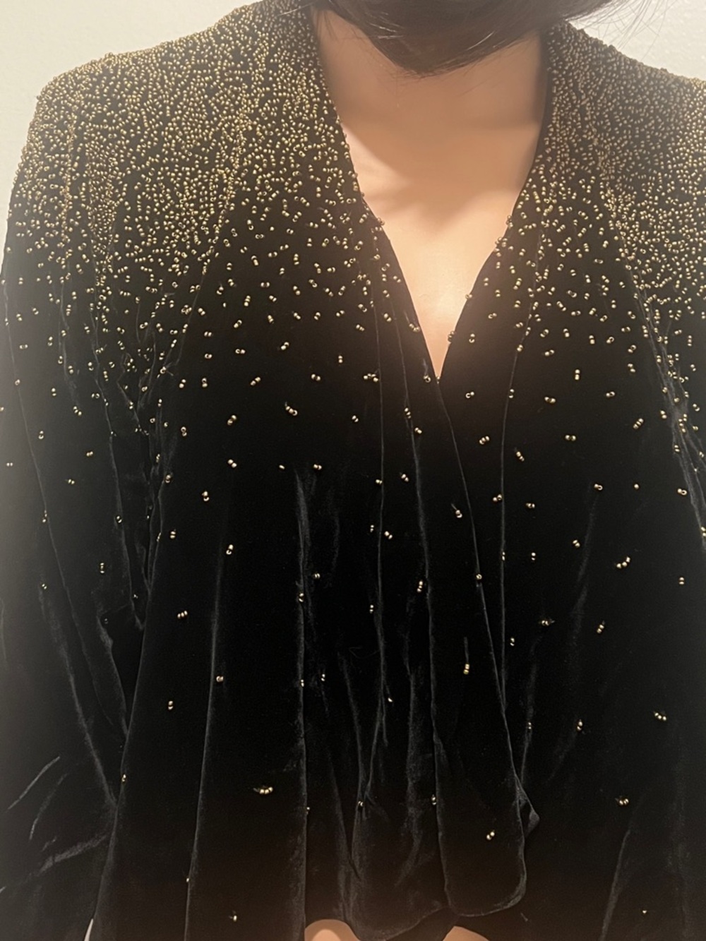 Elizabeth and James Black Velvet Jacket with Gold Bead Embellishment